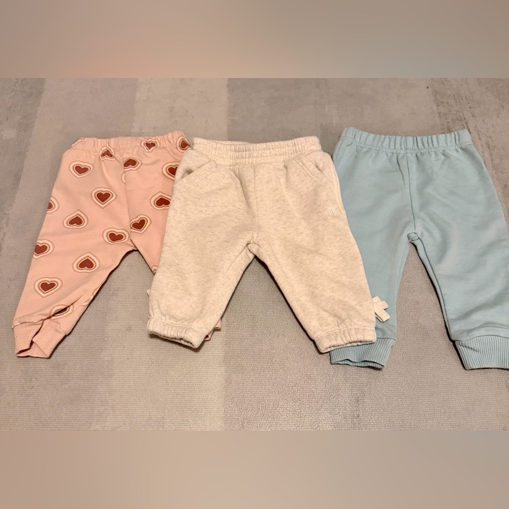 Baby girl Sweatpants Trio - Pink, Cream, and Blue